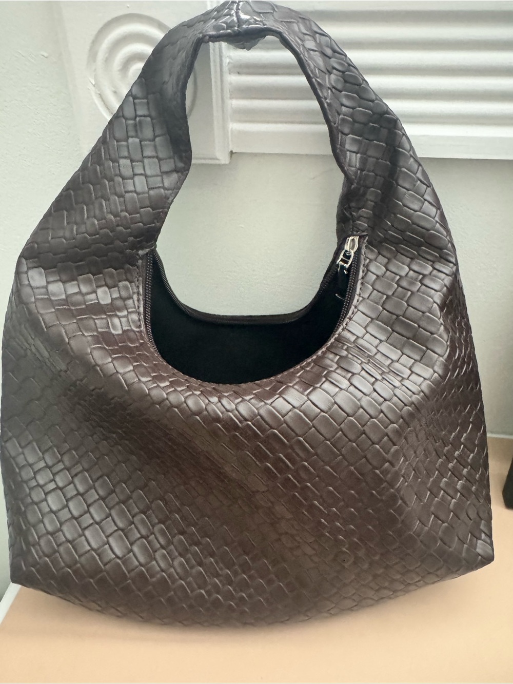 Woven Shoulder Bag - Dark Brown
